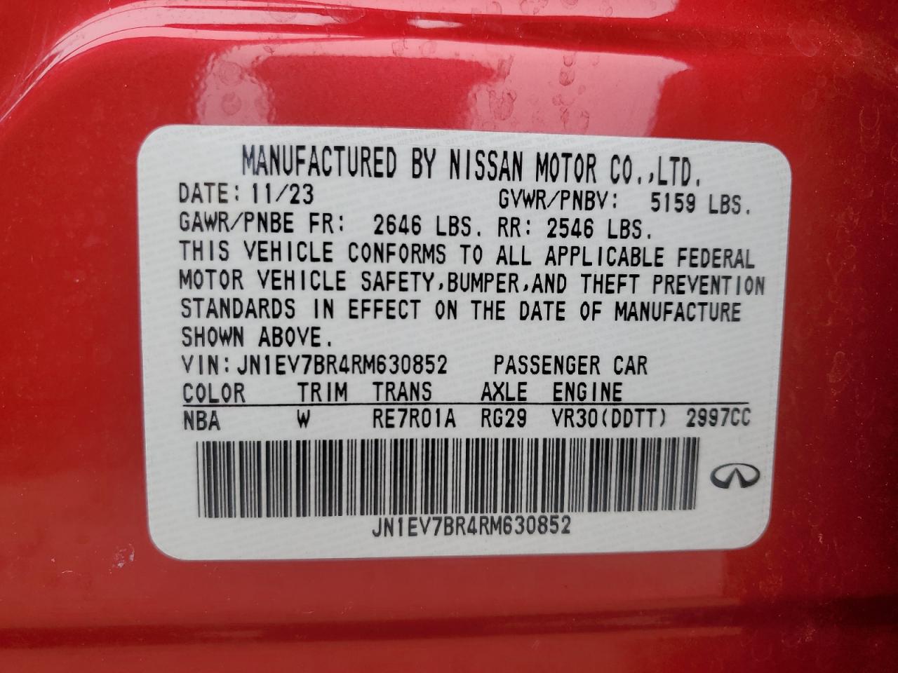 2024 INFINITI Q50 LUXE VIN:JN1EV7BR4RM630852