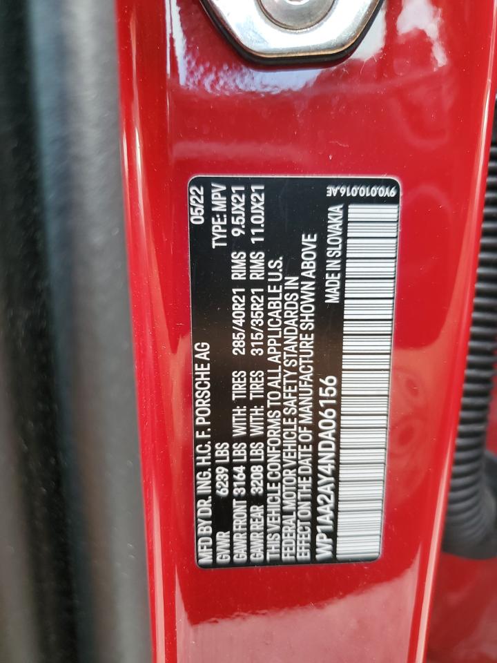 2022 PORSCHE CAYENNE VIN:WP1AA2AY4NDA06156