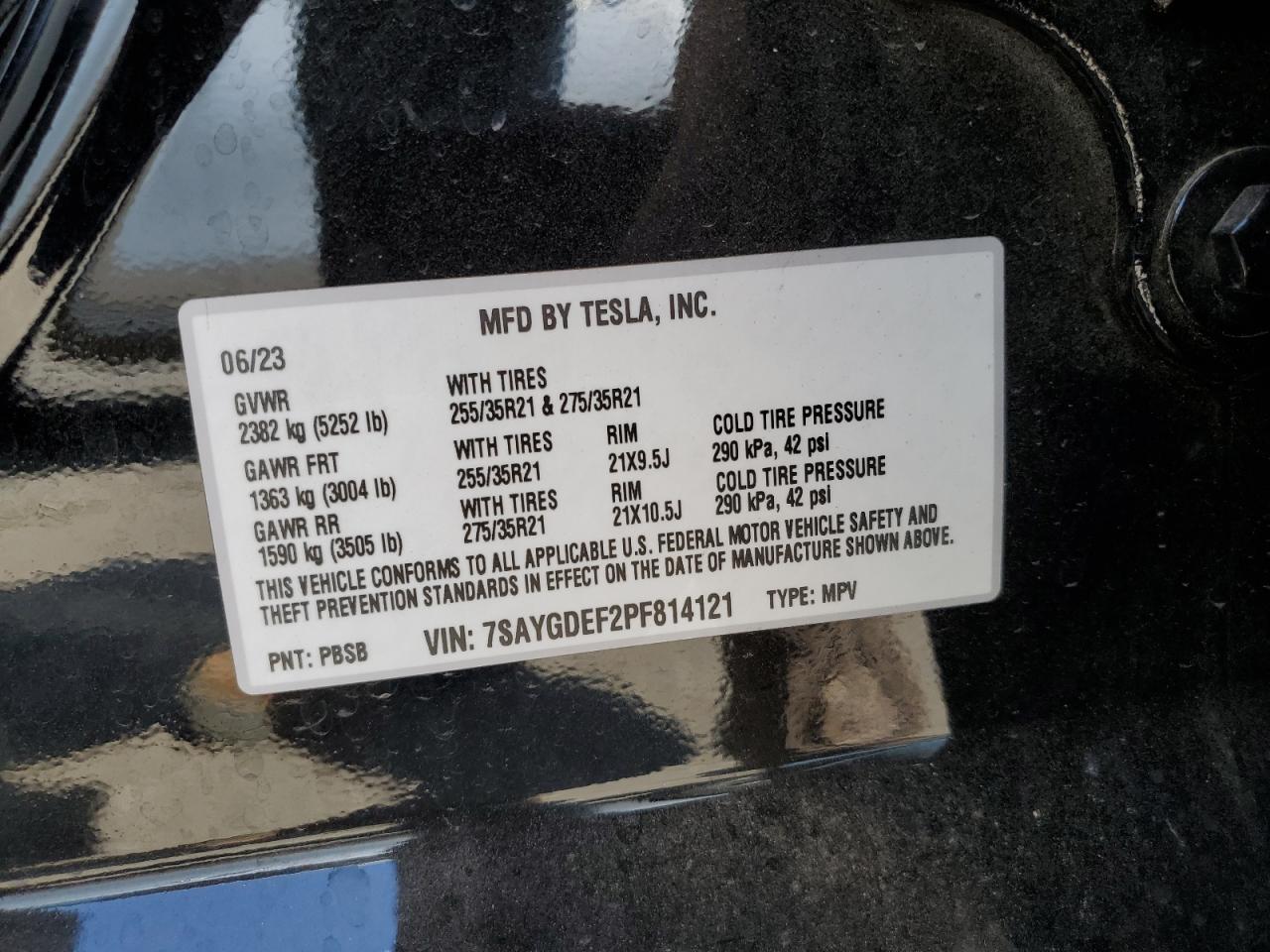 2023 TESLA MODEL Y VIN:7SAYGDEF2PF814121