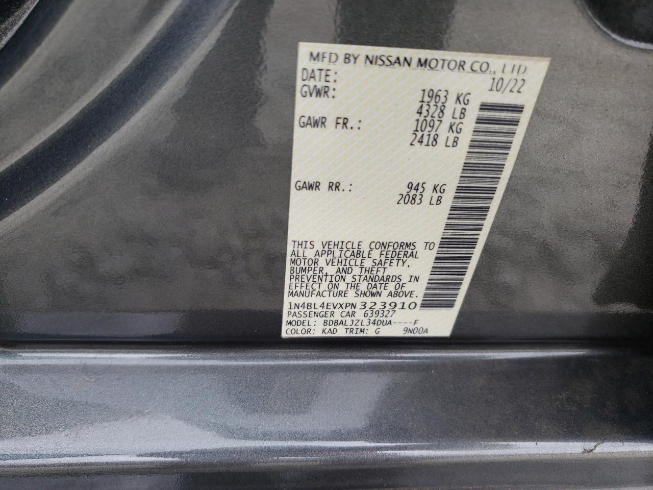 2023 NISSAN ALTIMA SL VIN:1N4BL4EVXPN323910
