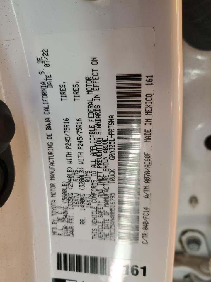 2022 TOYOTA TACOMA DOUBLE CAB VIN:3TMCZ5AN4NM516795