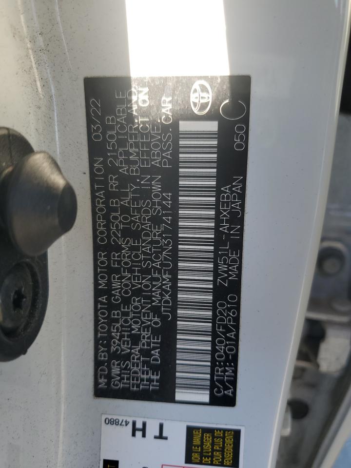 2022 TOYOTA PRIUS NIGHT SHADE VIN:JTDKAMFU7N3174144
