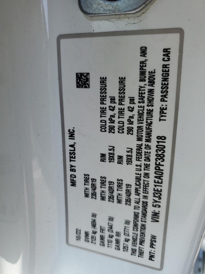 2023 TESLA MODEL 3 VIN:5YJ3E1EA0PF383018