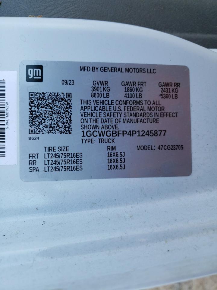 2023 CHEVROLET EXPRESS G2500 VIN:1GCWGBFP4P1245877