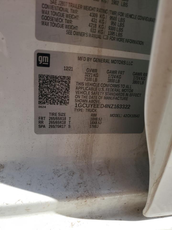 2022 CHEVROLET SILVERADO LTD K1500 RST VIN:1GCUYEED4NZ163322