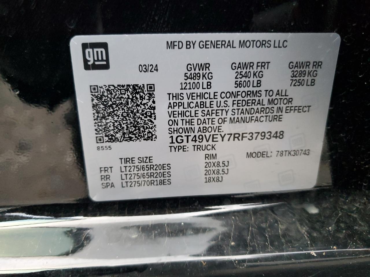 2024 GMC SIERRA K3500 AT4 VIN:1GT49VEY7RF379348