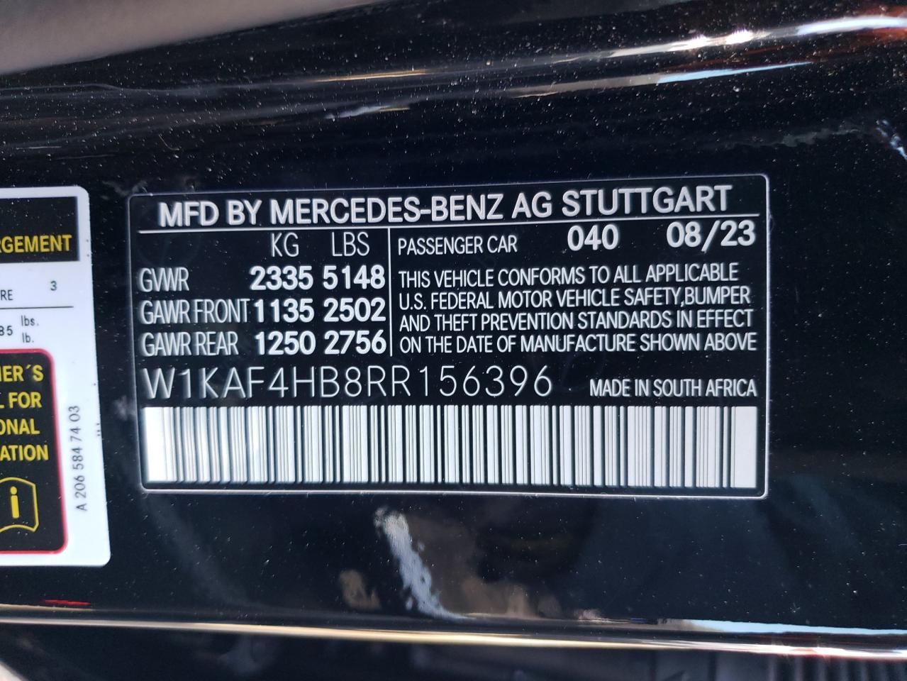 2024 MERCEDES-BENZ C 300 4MATIC VIN:W1KAF4HB8RR156396