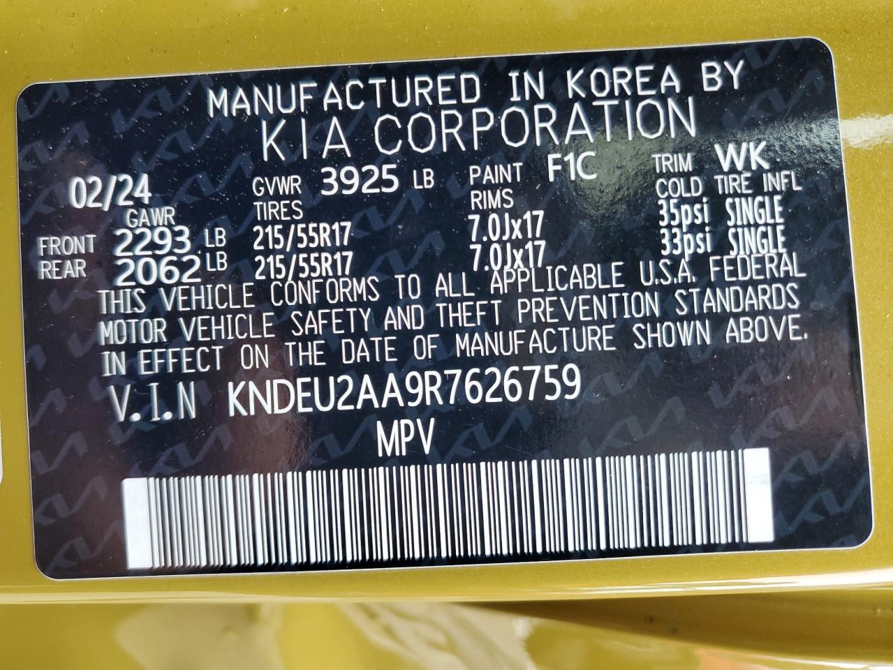 2024 KIA SELTOS S VIN:KNDEU2AA9R7626759