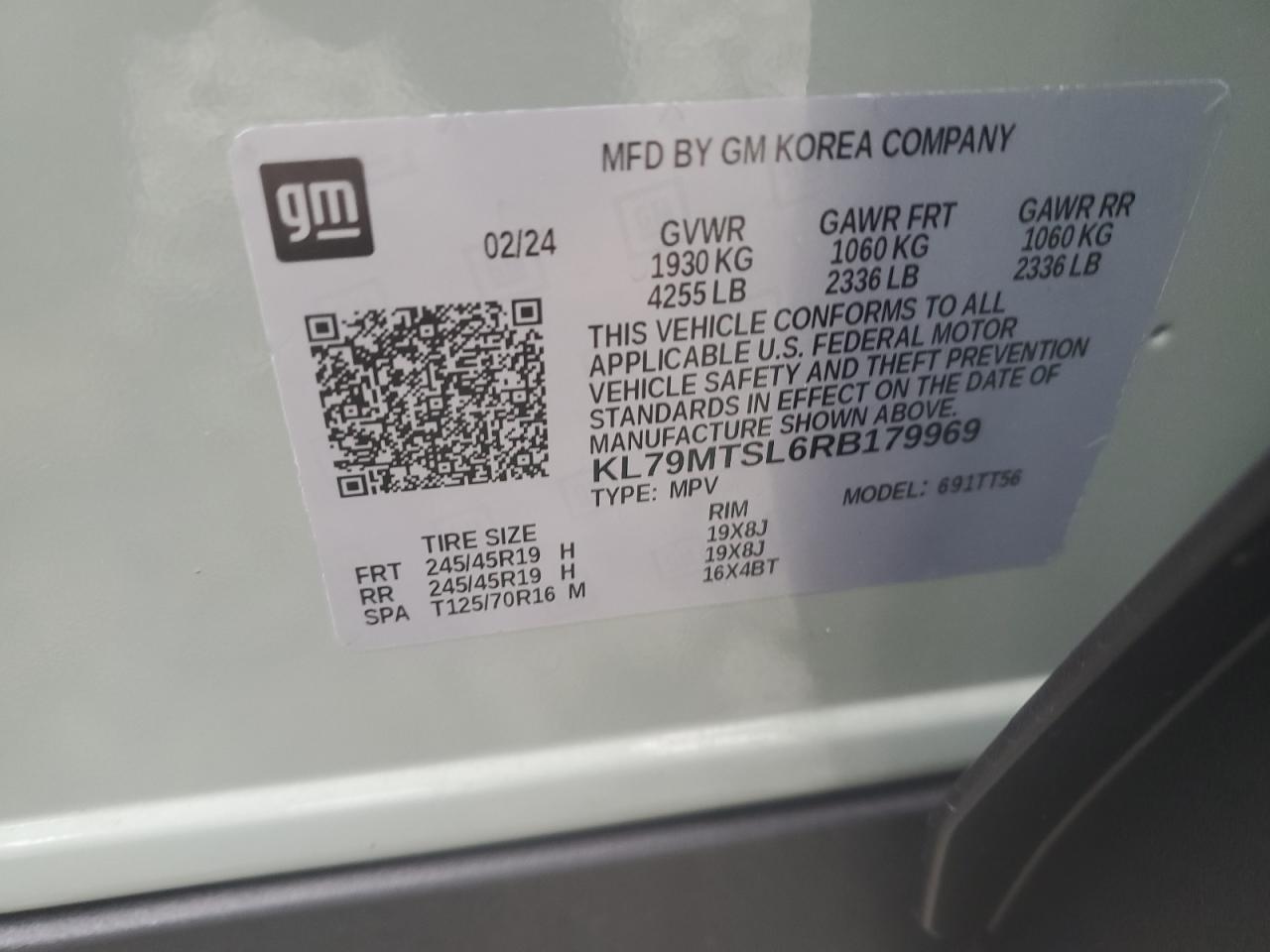 2024 CHEVROLET TRAILBLAZER RS VIN:KL79MTSL6RB179969