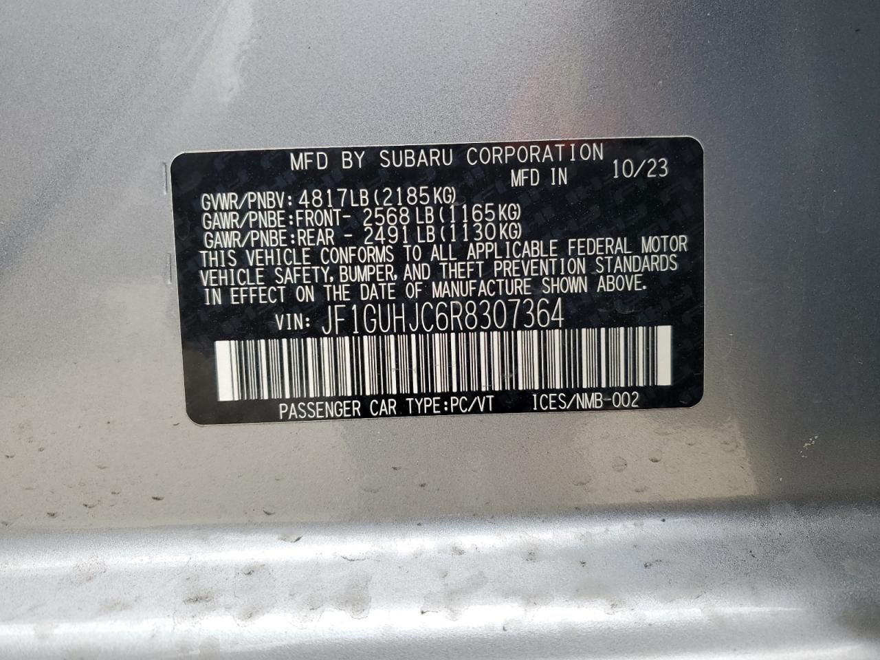 2024 SUBARU IMPREZA RS VIN:JF1GUHJC6R8307364