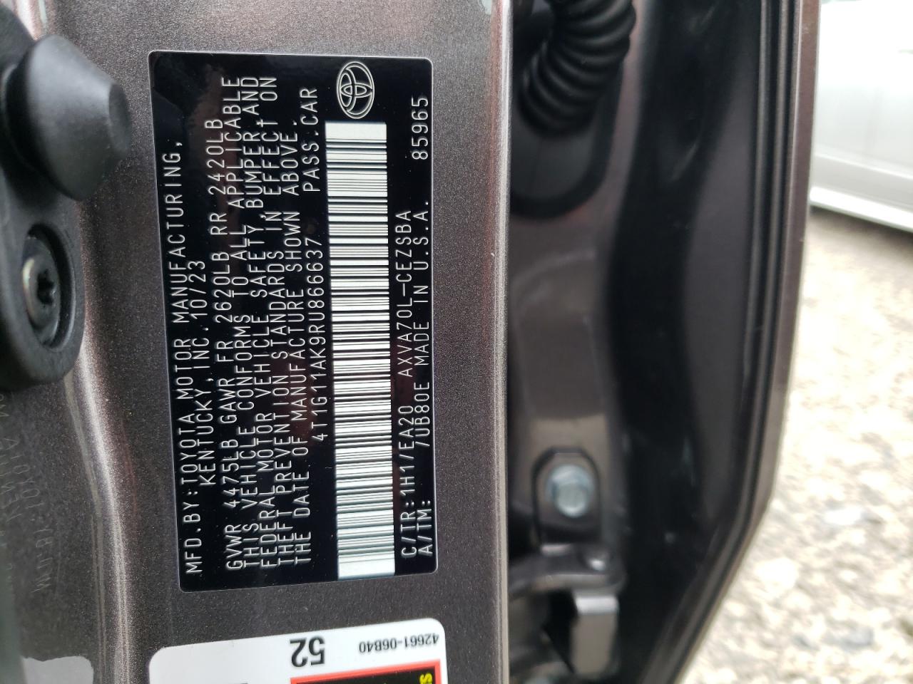 2024 TOYOTA CAMRY SE NIGHT SHADE VIN:4T1G11AK9RU866637