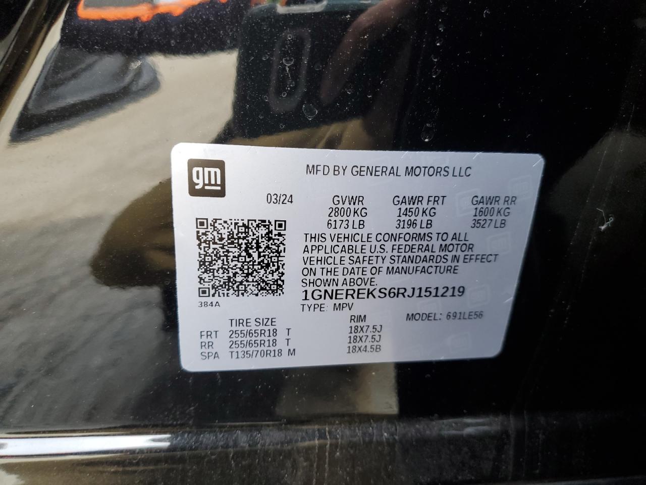 2024 CHEVROLET TRAVERSE LS VIN:1GNEREKS6RJ151219