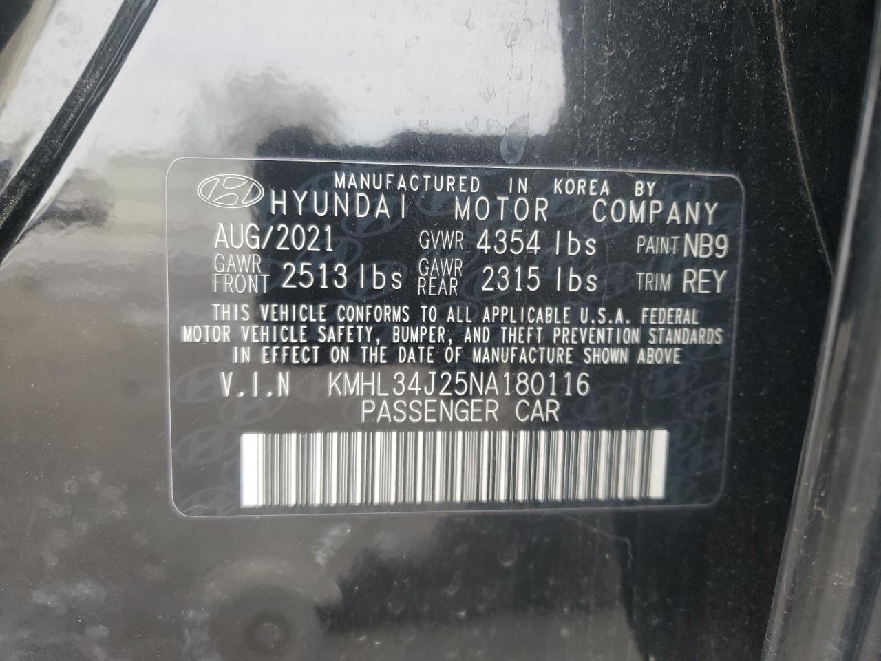 2022 HYUNDAI SONATA LIMITED VIN:KMHL34J25NA180116