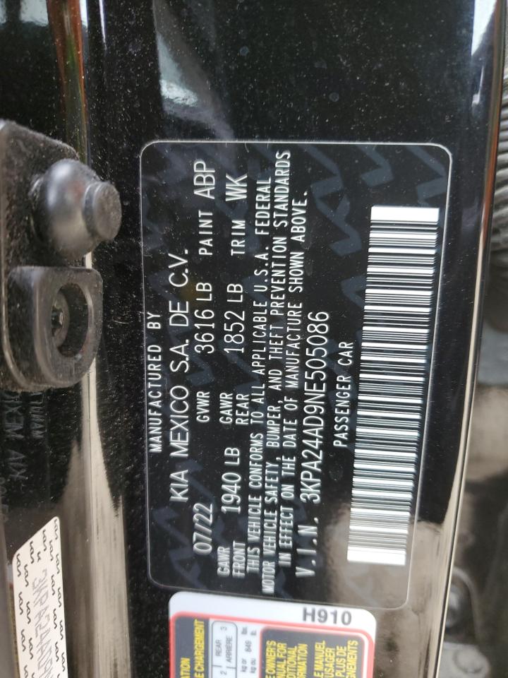 2022 KIA RIO LX VIN:3KPA24AD9NE505086