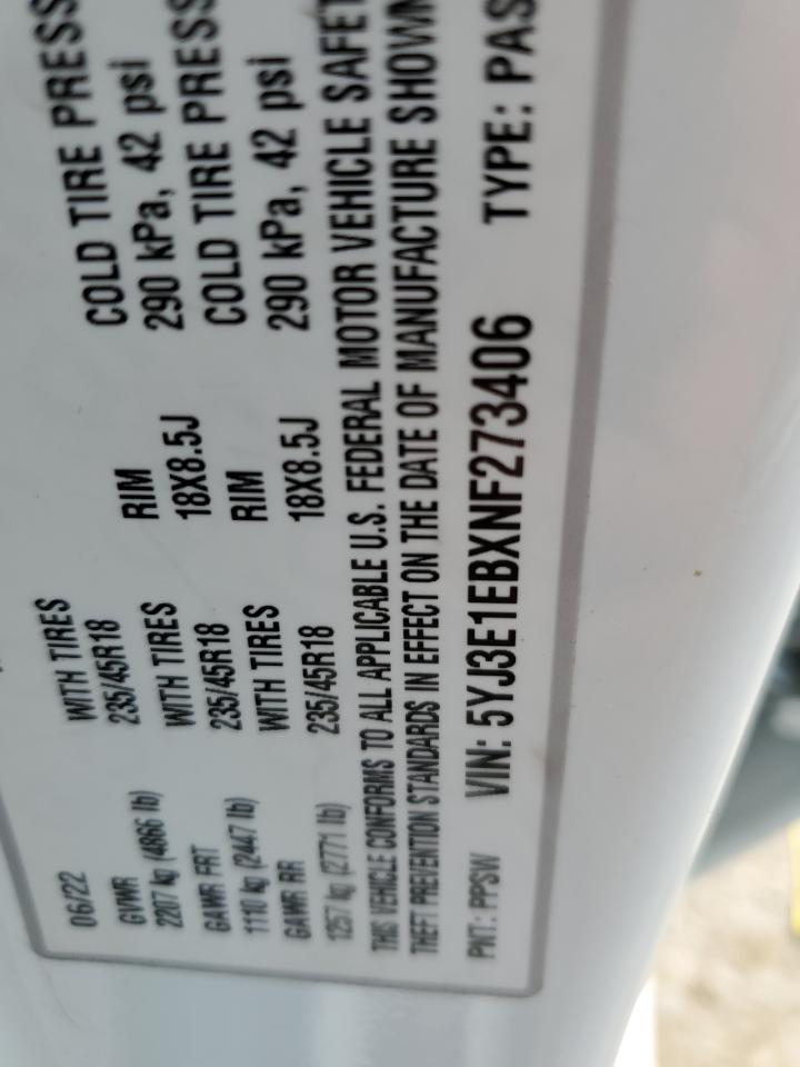 2022 TESLA MODEL 3 VIN:5YJ3E1EBXNF273406