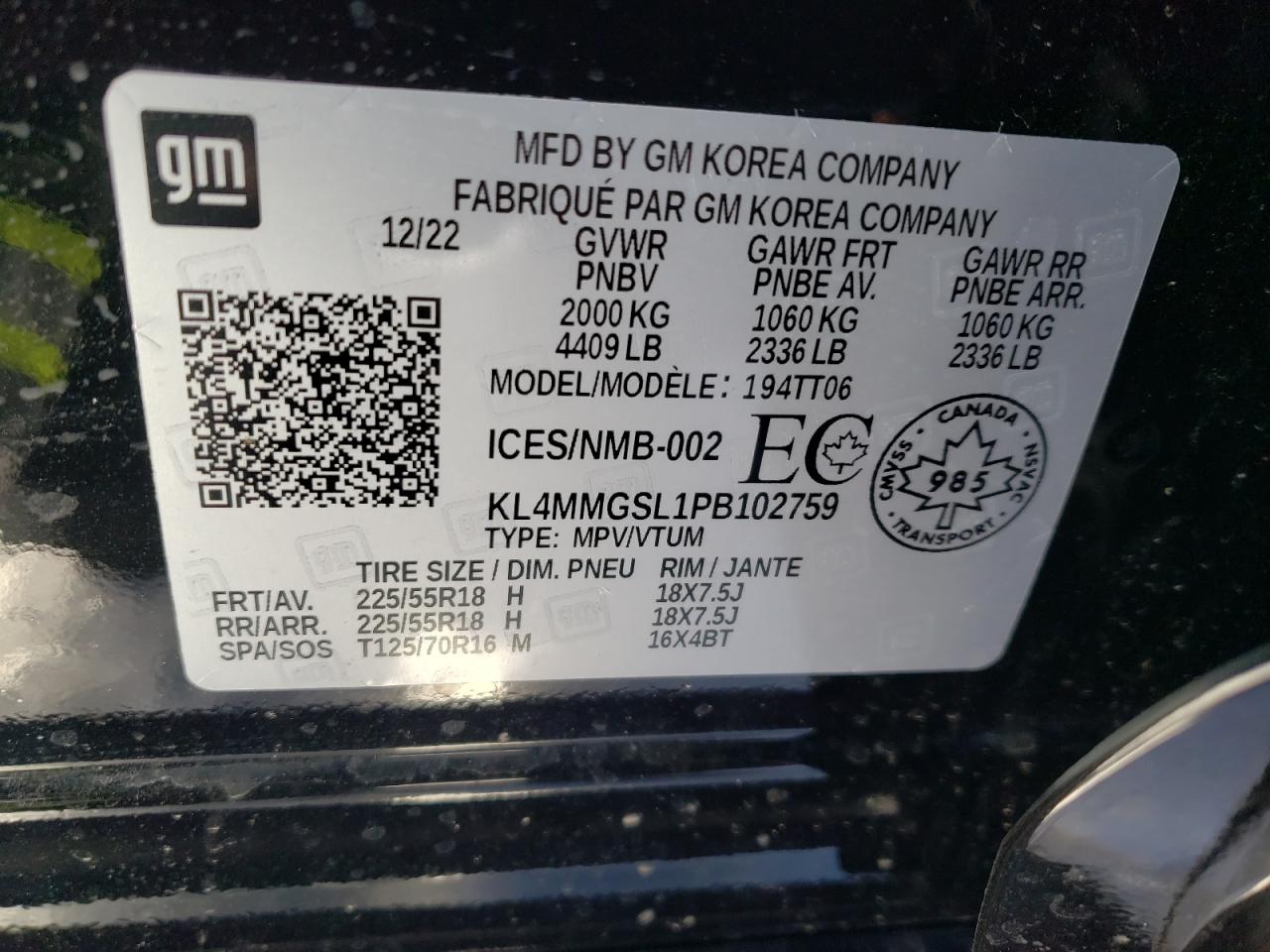 2023 BUICK ENCORE GX ESSENCE VIN:KL4MMGSL1PB102759