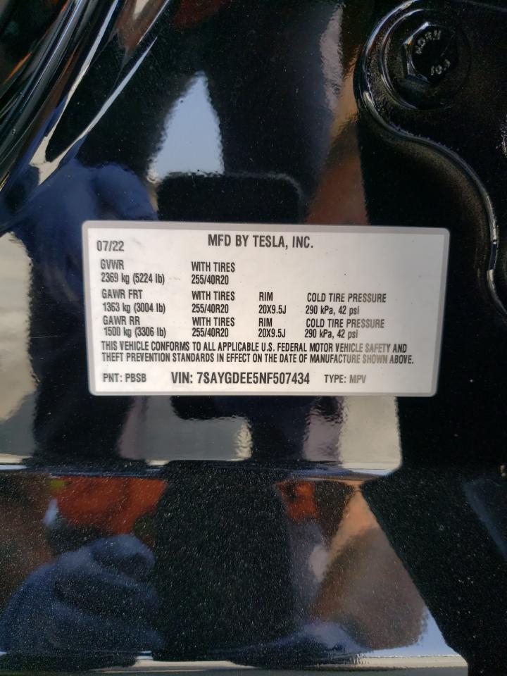 2022 TESLA MODEL Y VIN:7SAYGDEE5NF507434