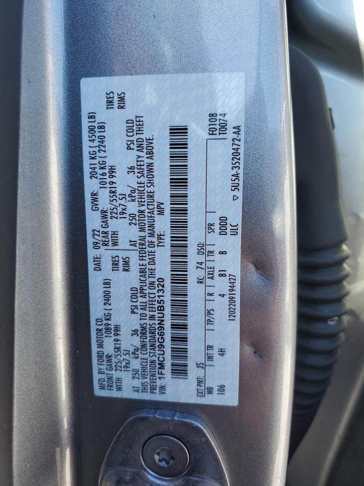 2022 FORD ESCAPE SE VIN:1FMCU9G69NUB51320