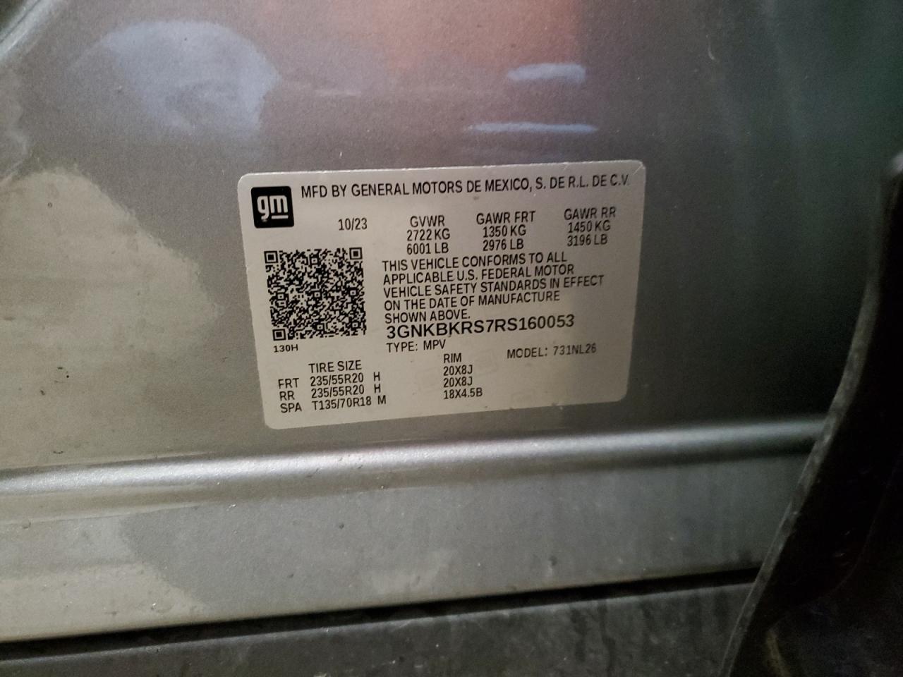 2024 CHEVROLET BLAZER RS VIN:3GNKBKRS7RS160053