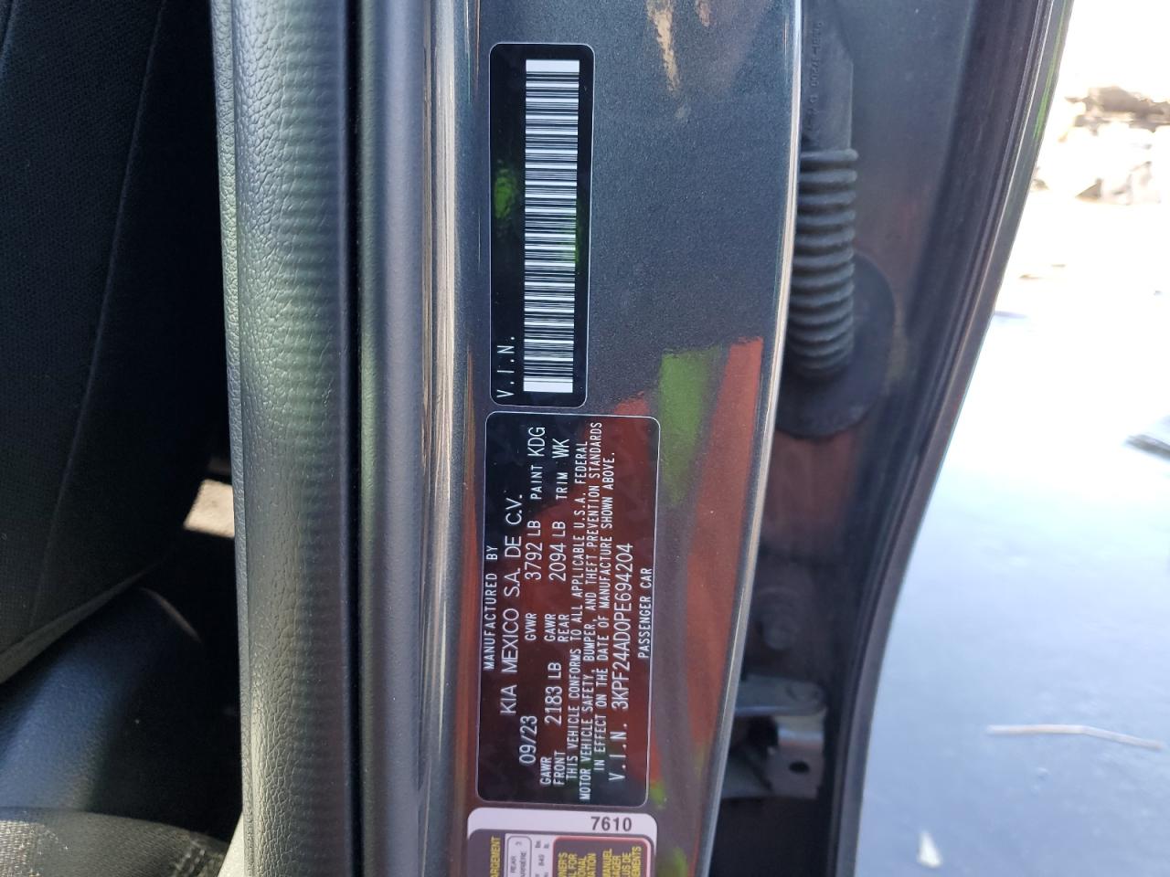 2023 KIA FORTE LX VIN:3KPF24AD0PE694204