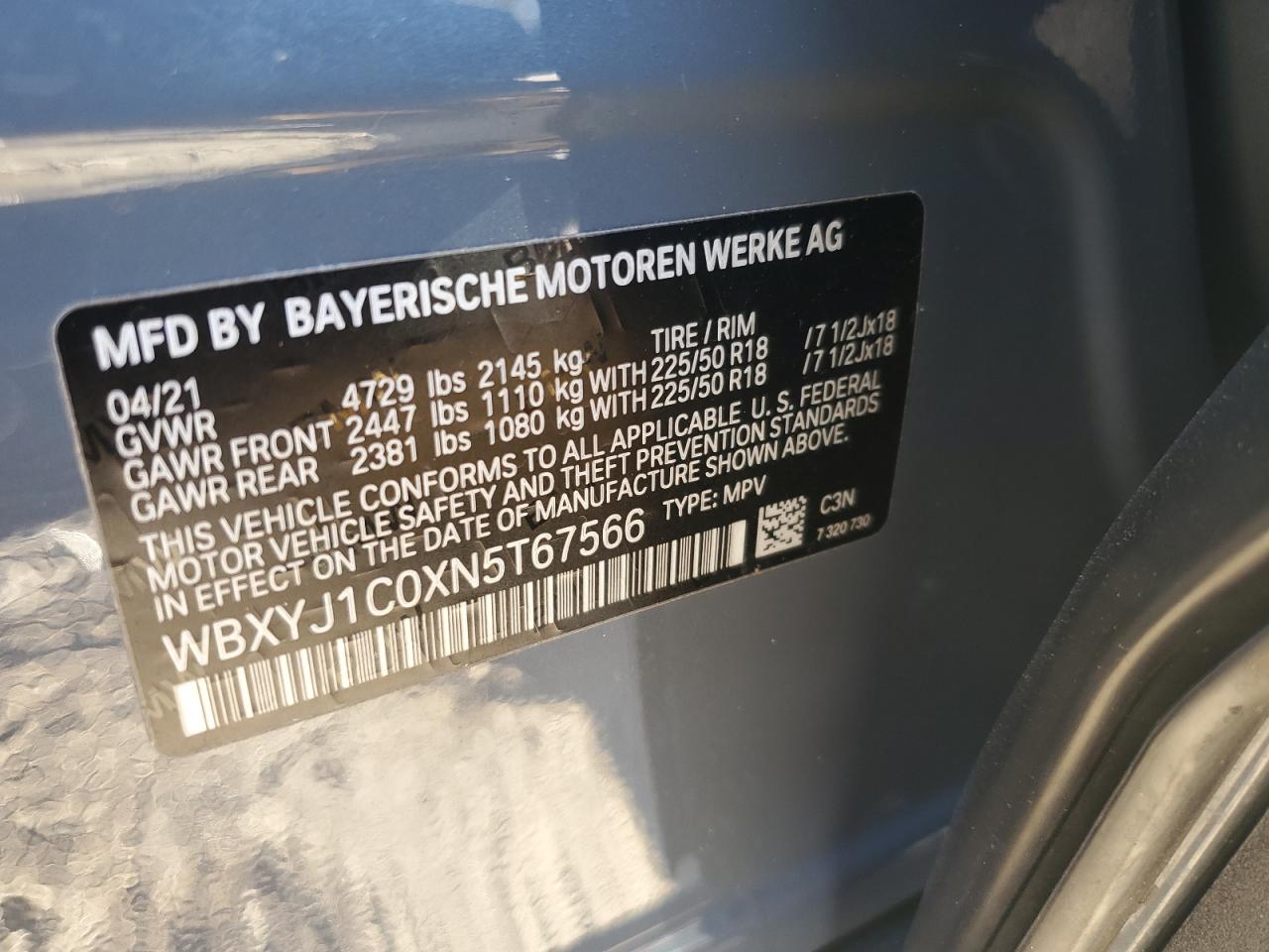 2022 BMW X2 XDRIVE28I VIN:WBXYJ1C0XN5T67566