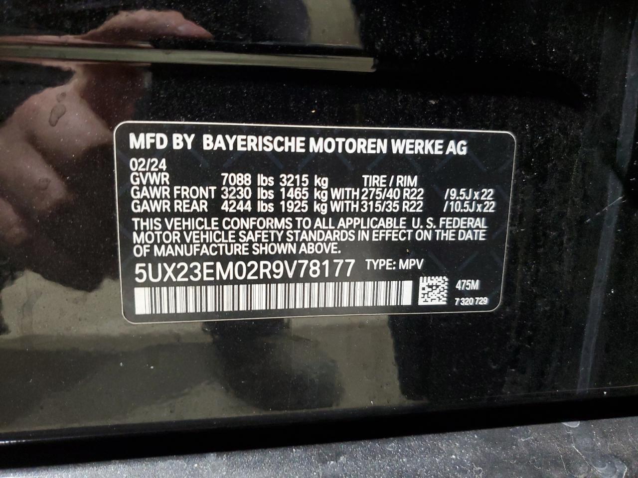 2024 BMW X7 XDRIVE40I VIN:5UX23EM02R9V78177