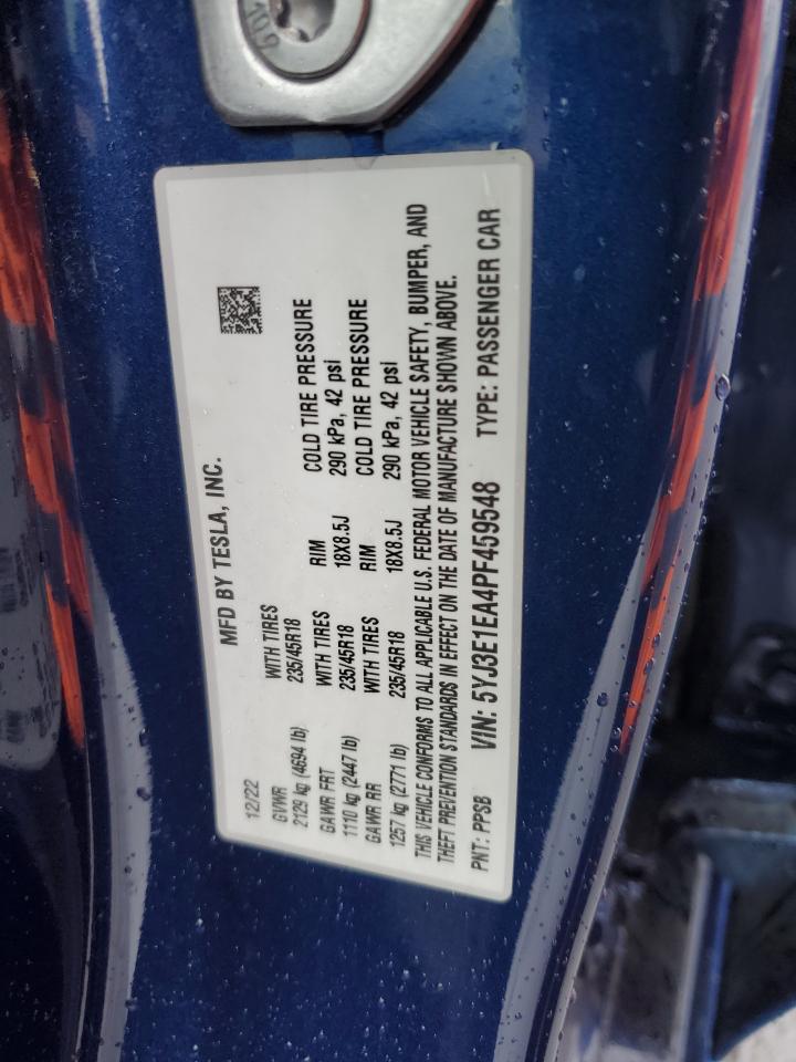2023 TESLA MODEL 3 VIN:5YJ3E1EA4PF459548