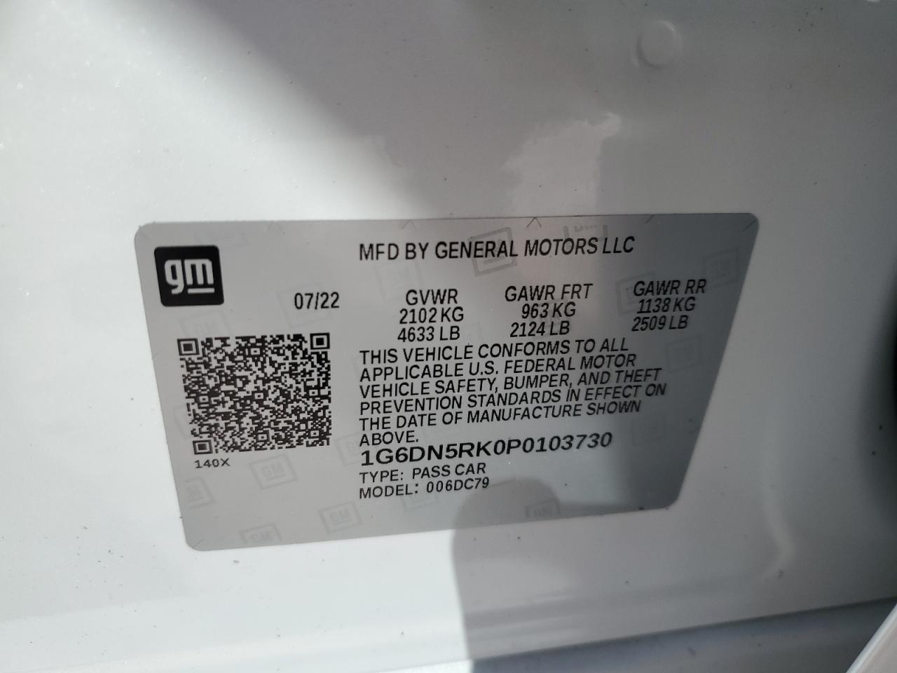 2023 CADILLAC CT5 PREMIUM LUXURY VIN:1G6DN5RK0P0103730
