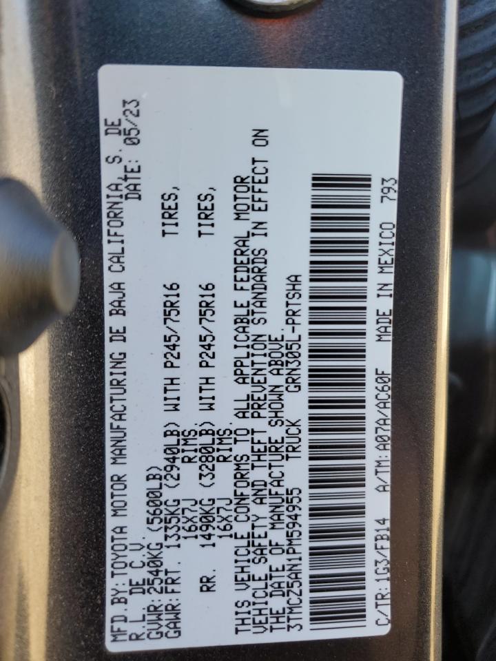 2023 TOYOTA TACOMA DOUBLE CAB VIN:3TMCZ5AN1PM594955