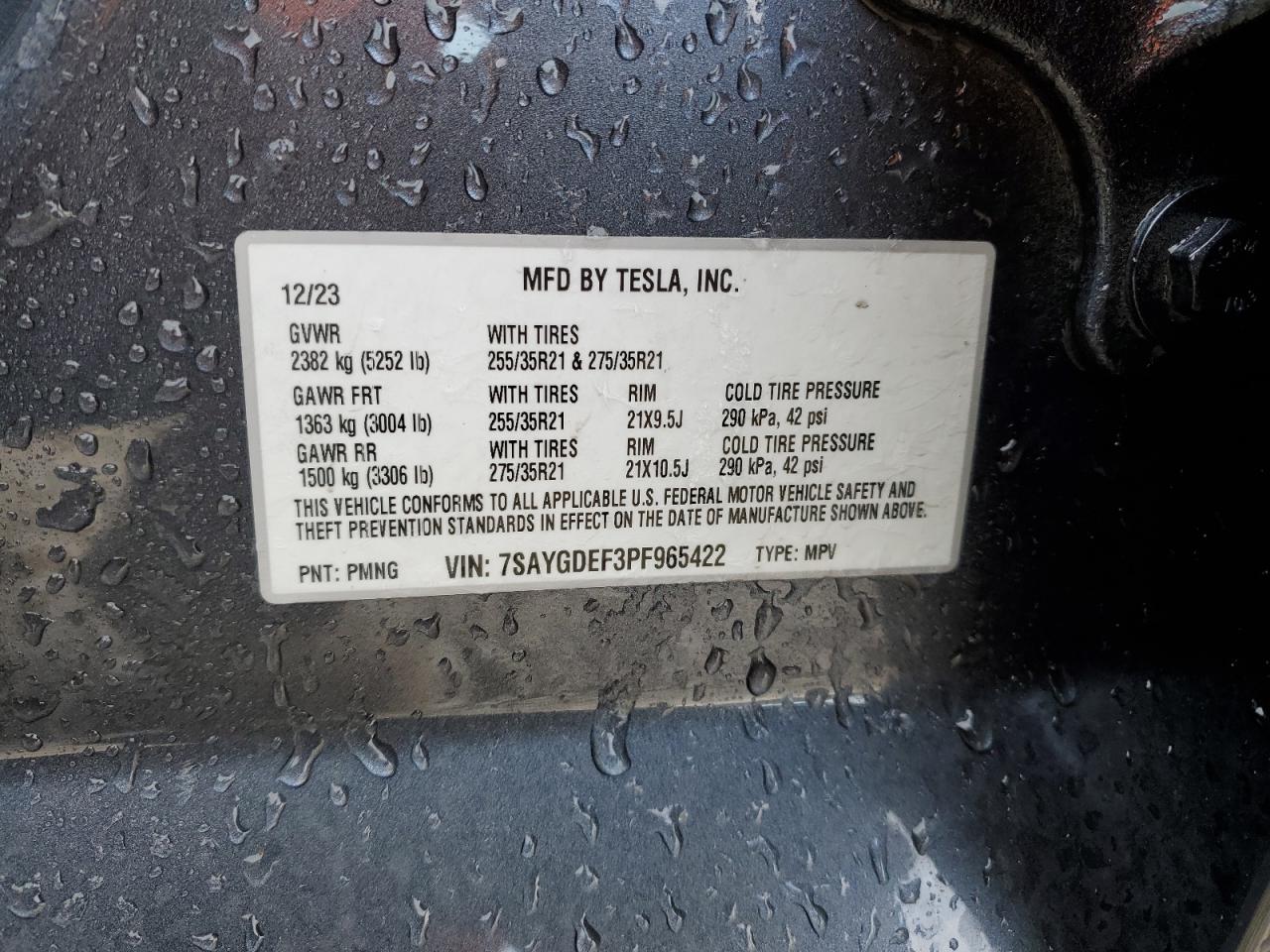 2023 TESLA MODEL Y VIN:7SAYGDEF3PF965422