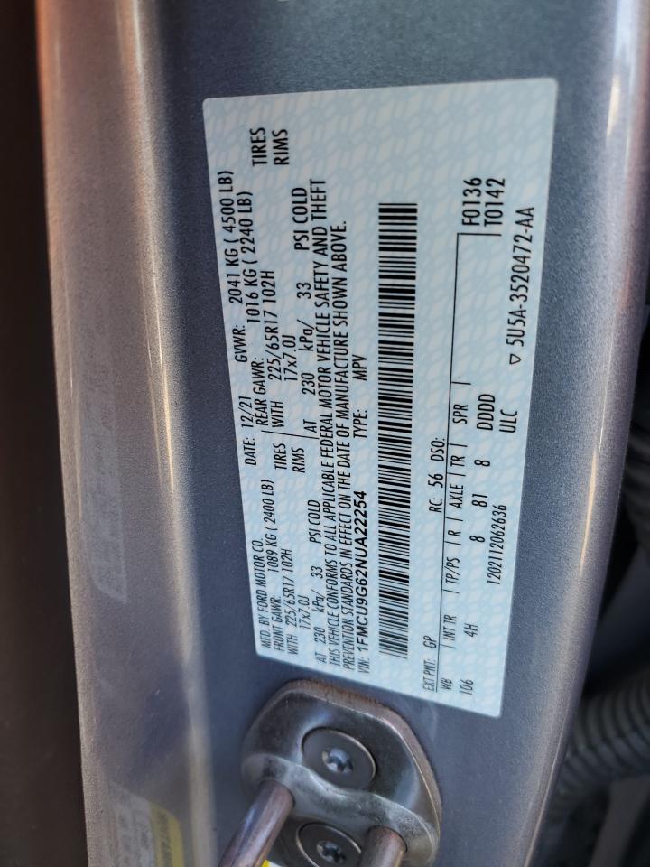 2022 FORD ESCAPE SE VIN:1FMCU9G62NUA22254