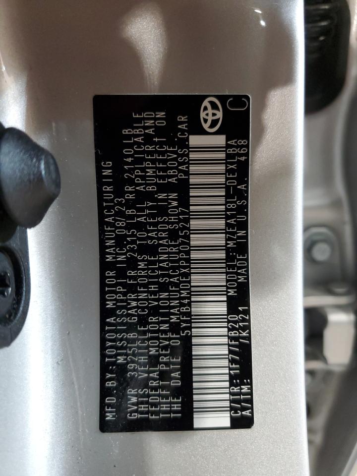 2023 TOYOTA COROLLA LE VIN:5YFB4MDEXPP075217