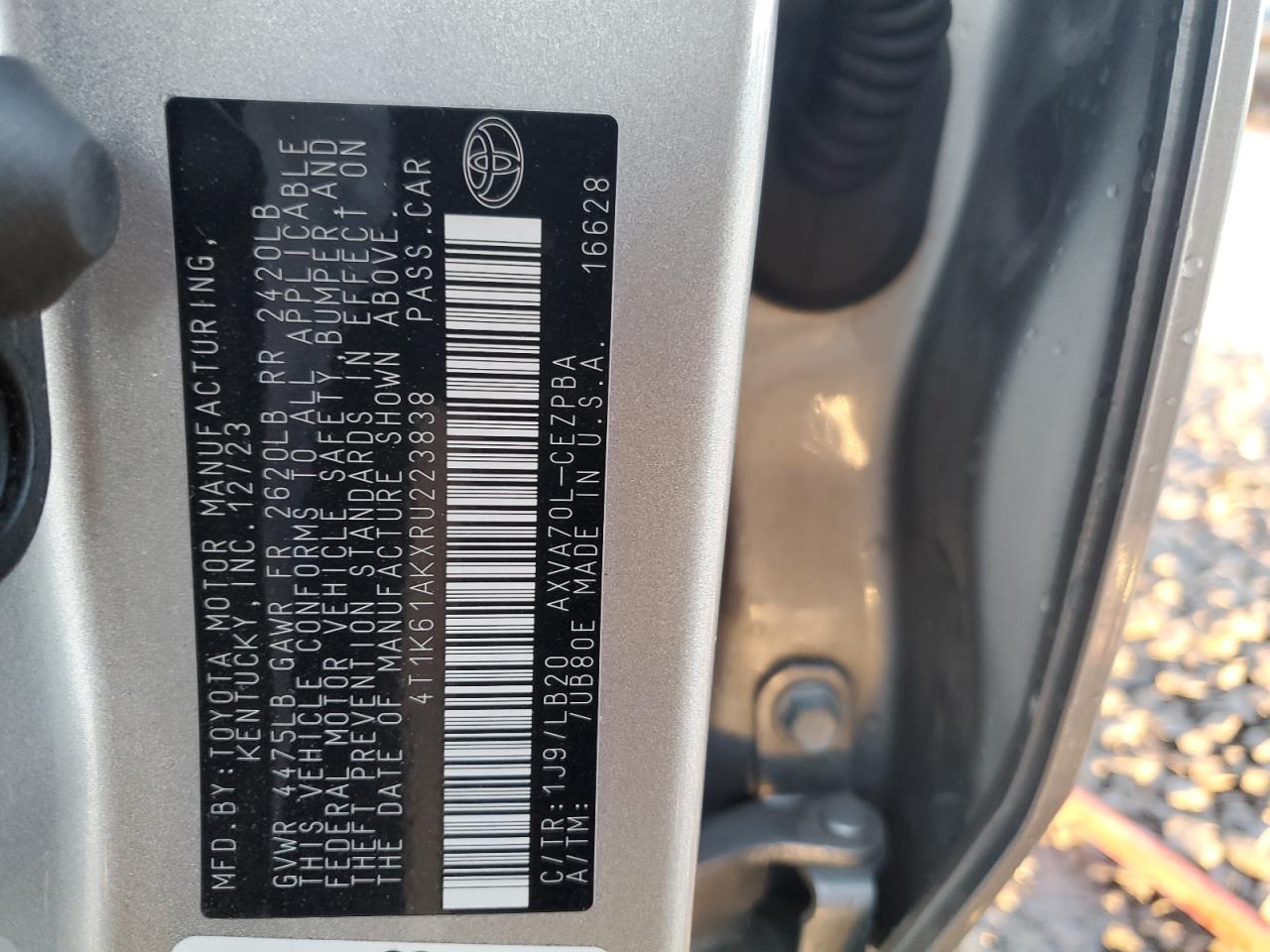 2024 TOYOTA CAMRY XSE VIN:4T1K61AKXRU223838