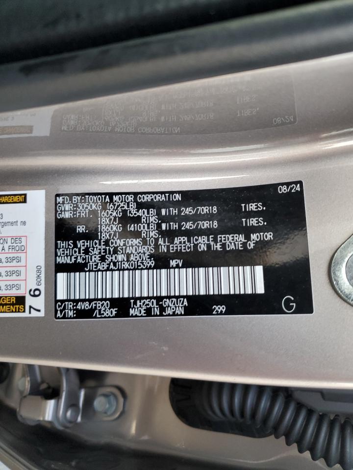 2024 TOYOTA LAND CRUISER BASE VIN:JTEABFAJ1RK015399