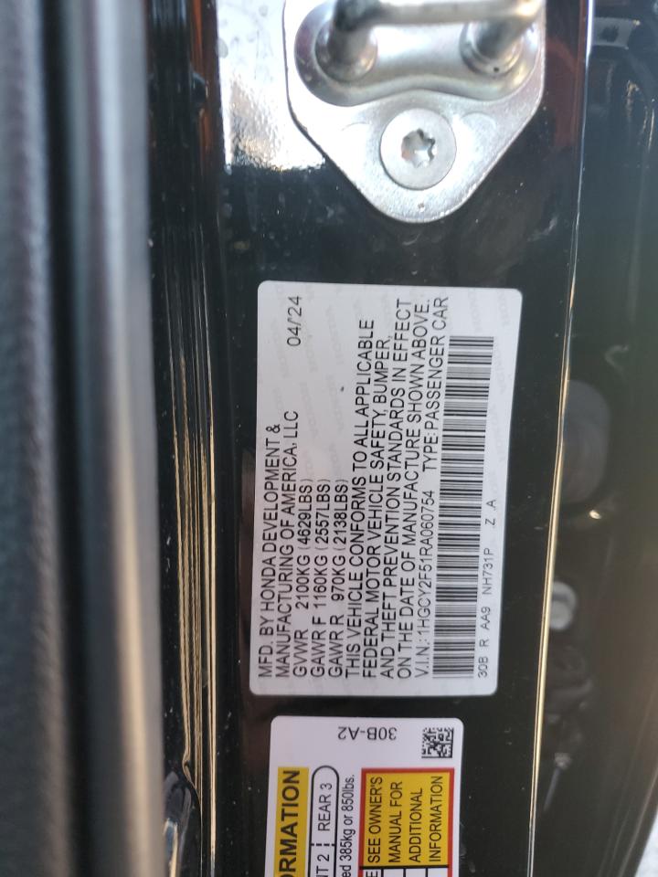 2024 HONDA ACCORD HYBRID SPORT VIN:1HGCY2F51RA060754