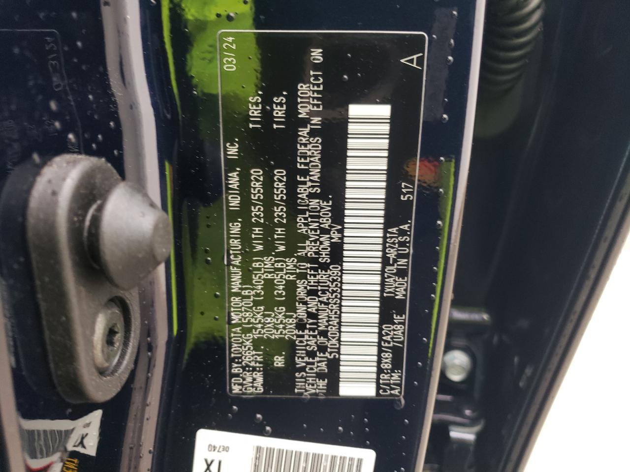 2024 TOYOTA HIGHLANDER LE VIN:5TDKDRAH5RS535390