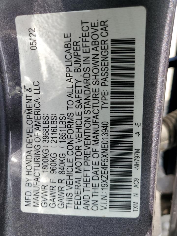 2022 HONDA INSIGHT EX VIN:19XZE4F5XNE013940
