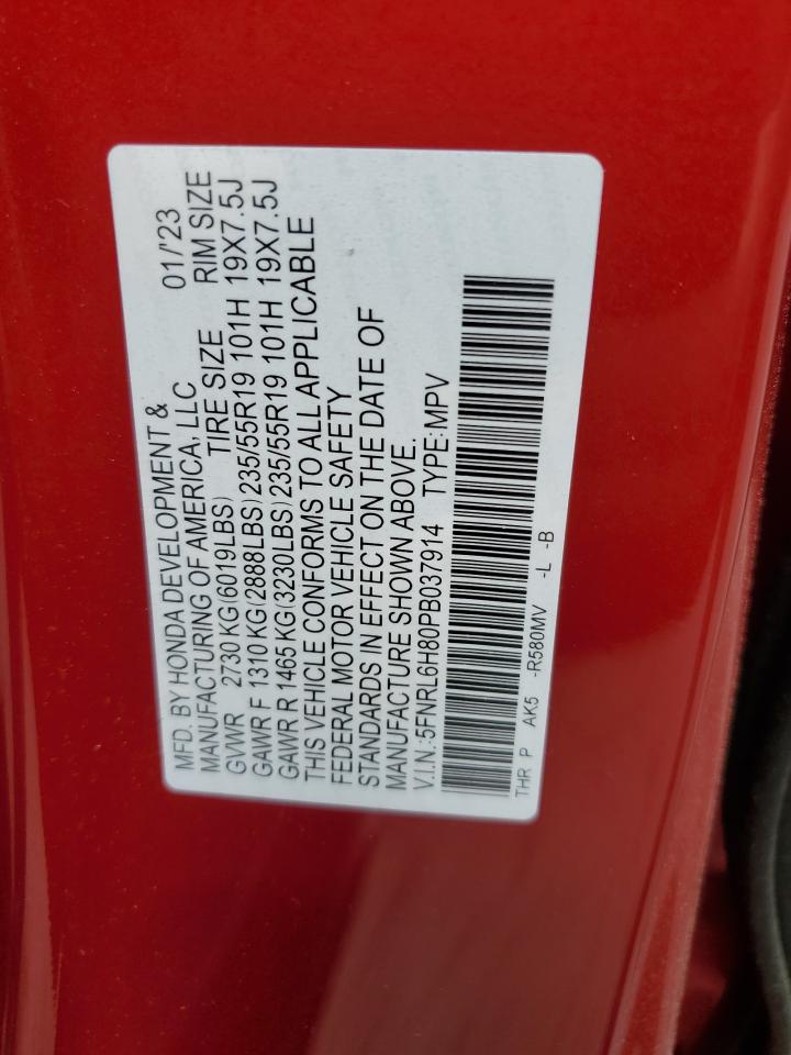 2023 HONDA ODYSSEY TOURING VIN:5FNRL6H80PB037914