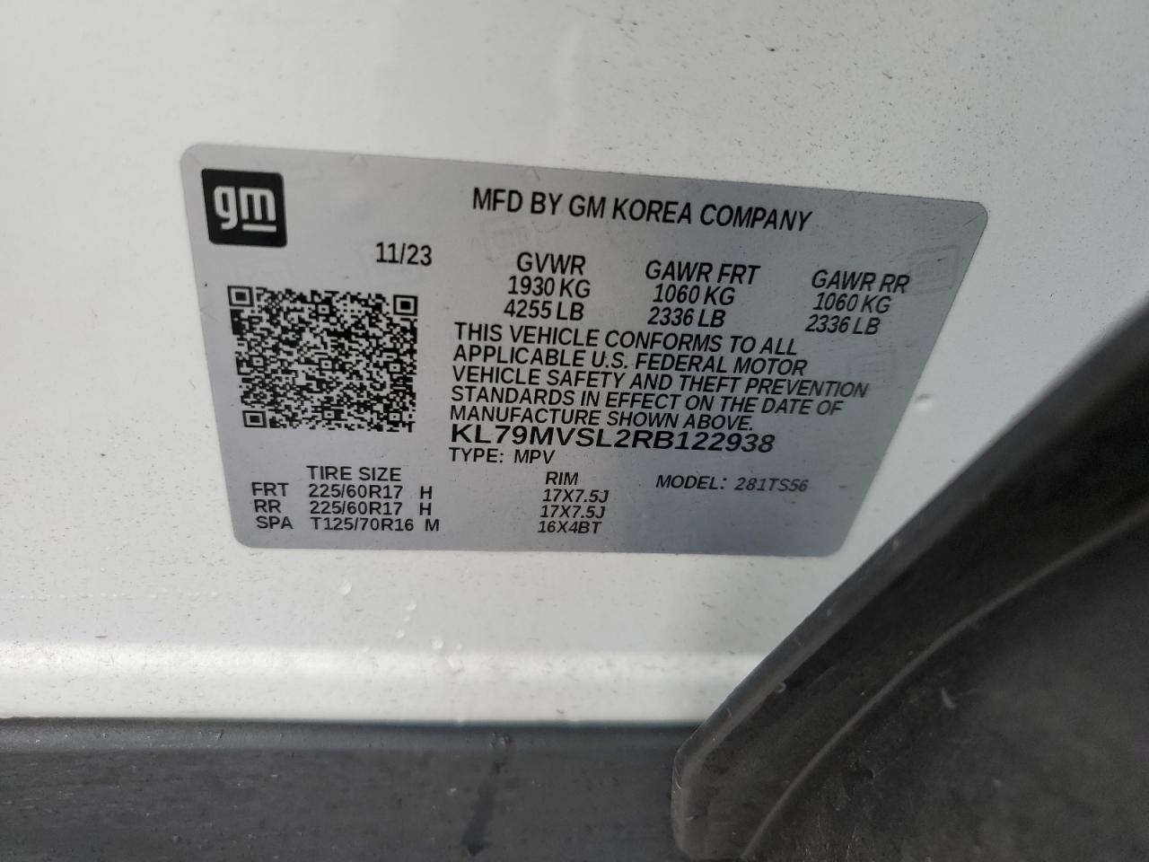 2024 CHEVROLET TRAILBLAZER ACTIV VIN:KL79MVSL2RB122938