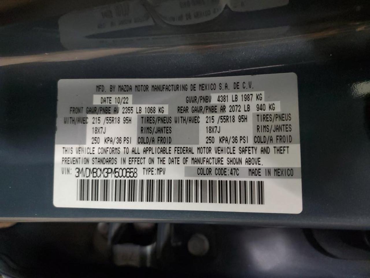 2023 MAZDA CX-30 PREFERRED VIN:3MVDMBCM3PM500658
