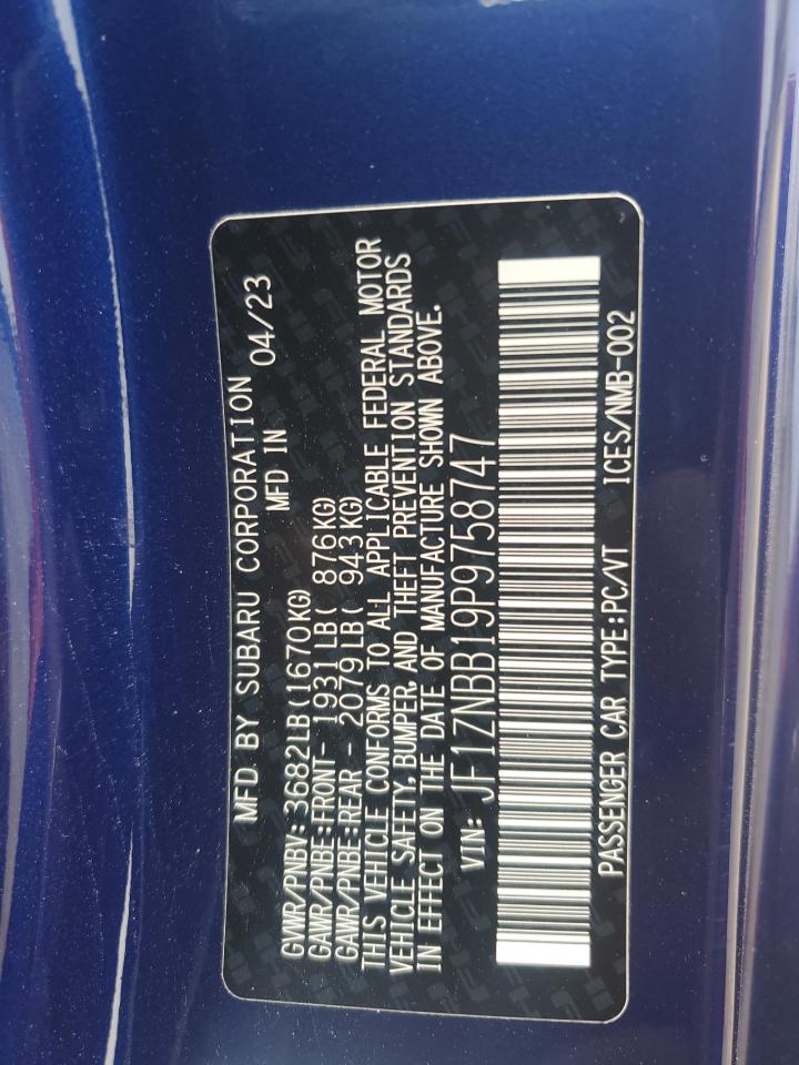 2023 TOYOTA GR 86 VIN:JF1ZNBB19P9758747