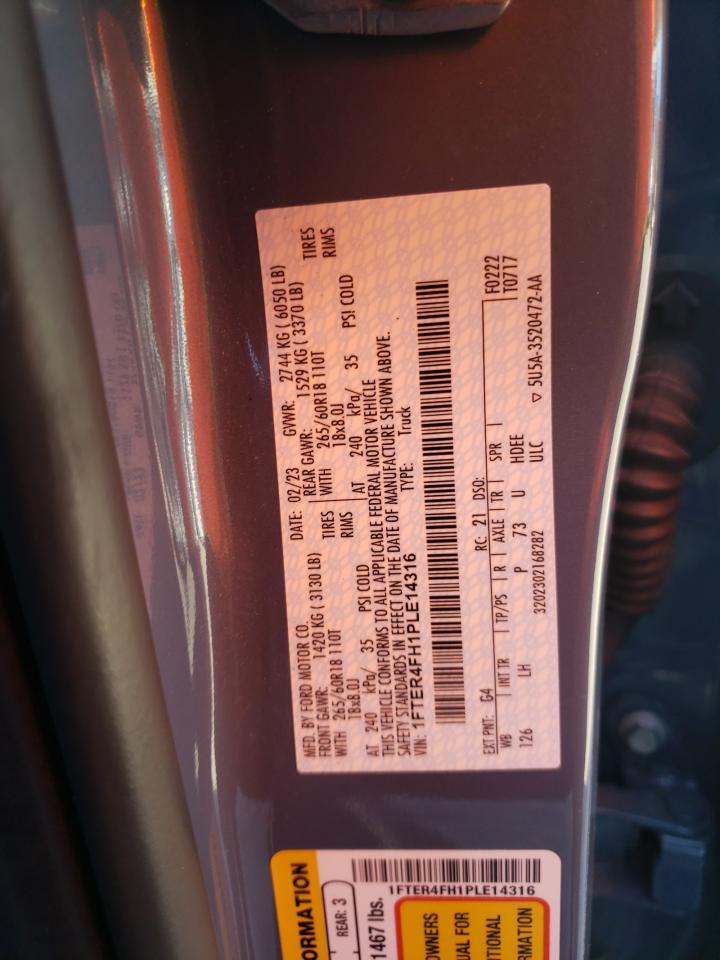 2023 FORD RANGER XL VIN:1FTER4FH1PLE14316
