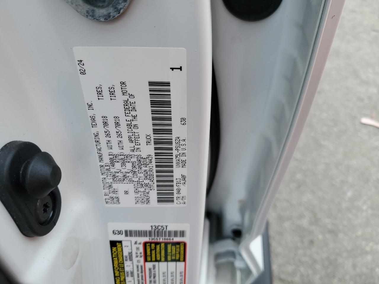 2024 TOYOTA TUNDRA CREWMAX SR VIN:5TFLA5DB1RX174439
