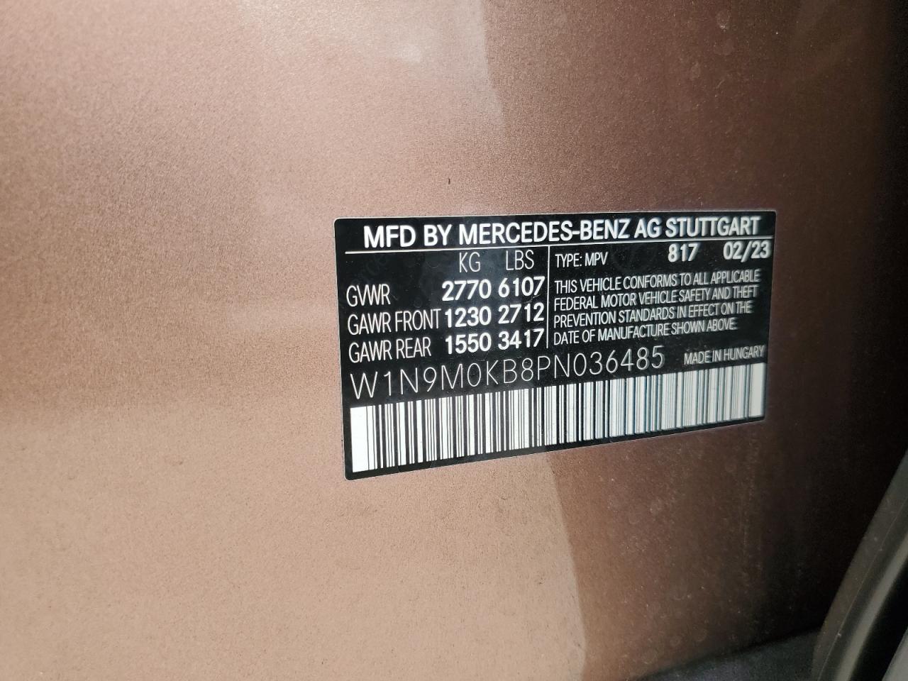 2023 MERCEDES-BENZ EQB 300 4MATIC VIN:W1N9M0KB8PN036485