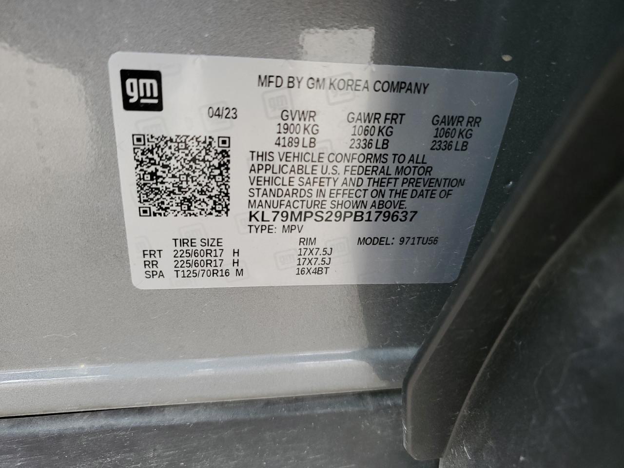 2023 CHEVROLET TRAILBLAZER LT VIN:KL79MPS29PB179637