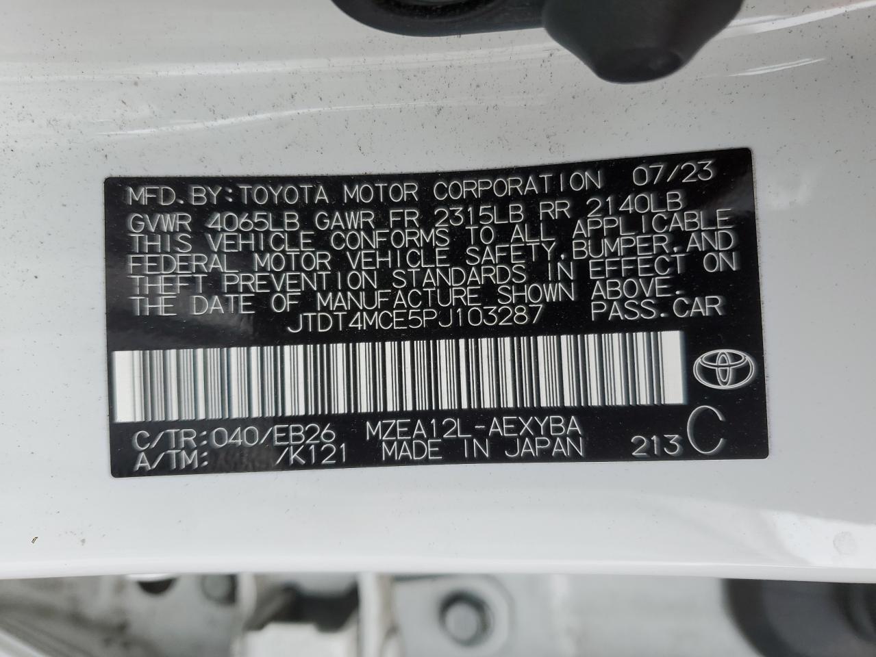 2023 TOYOTA COROLLA XSE VIN:JTDT4MCE5PJ103287