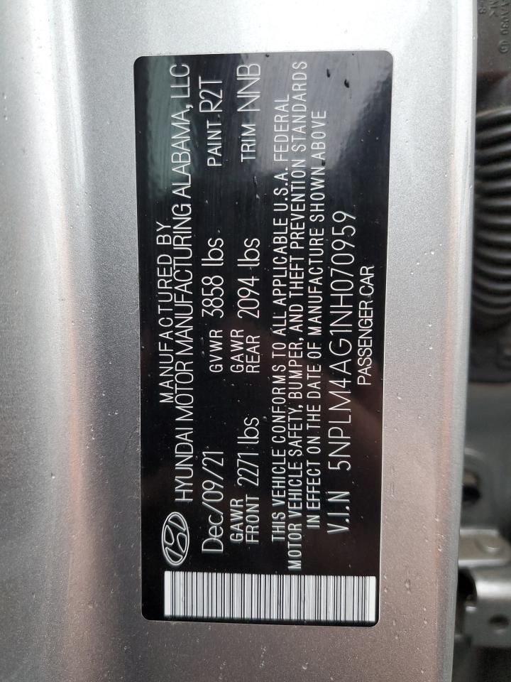 2022 HYUNDAI ELANTRA SEL VIN:5NPLM4AG1NH070959