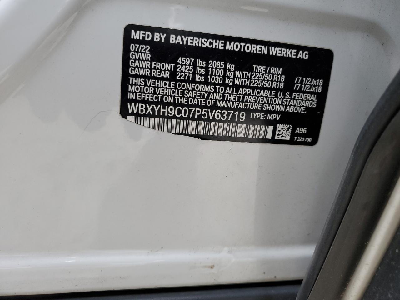 2023 BMW X2 SDRIVE28I VIN:WBXYH9C07P5V63719