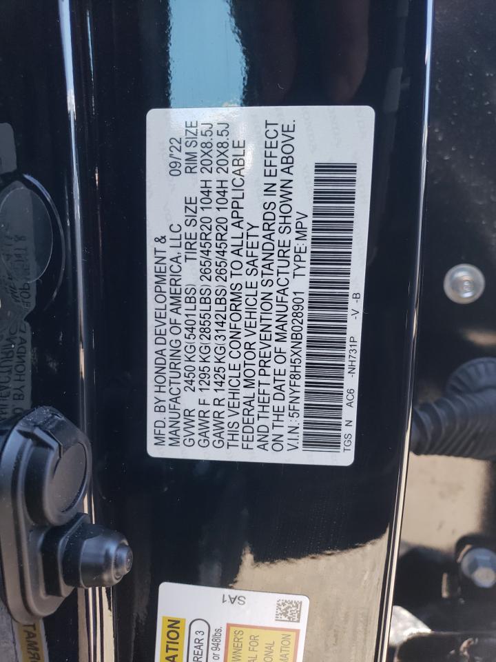 2022 HONDA PASSPORT EXL VIN:5FNYF8H5XNB028901