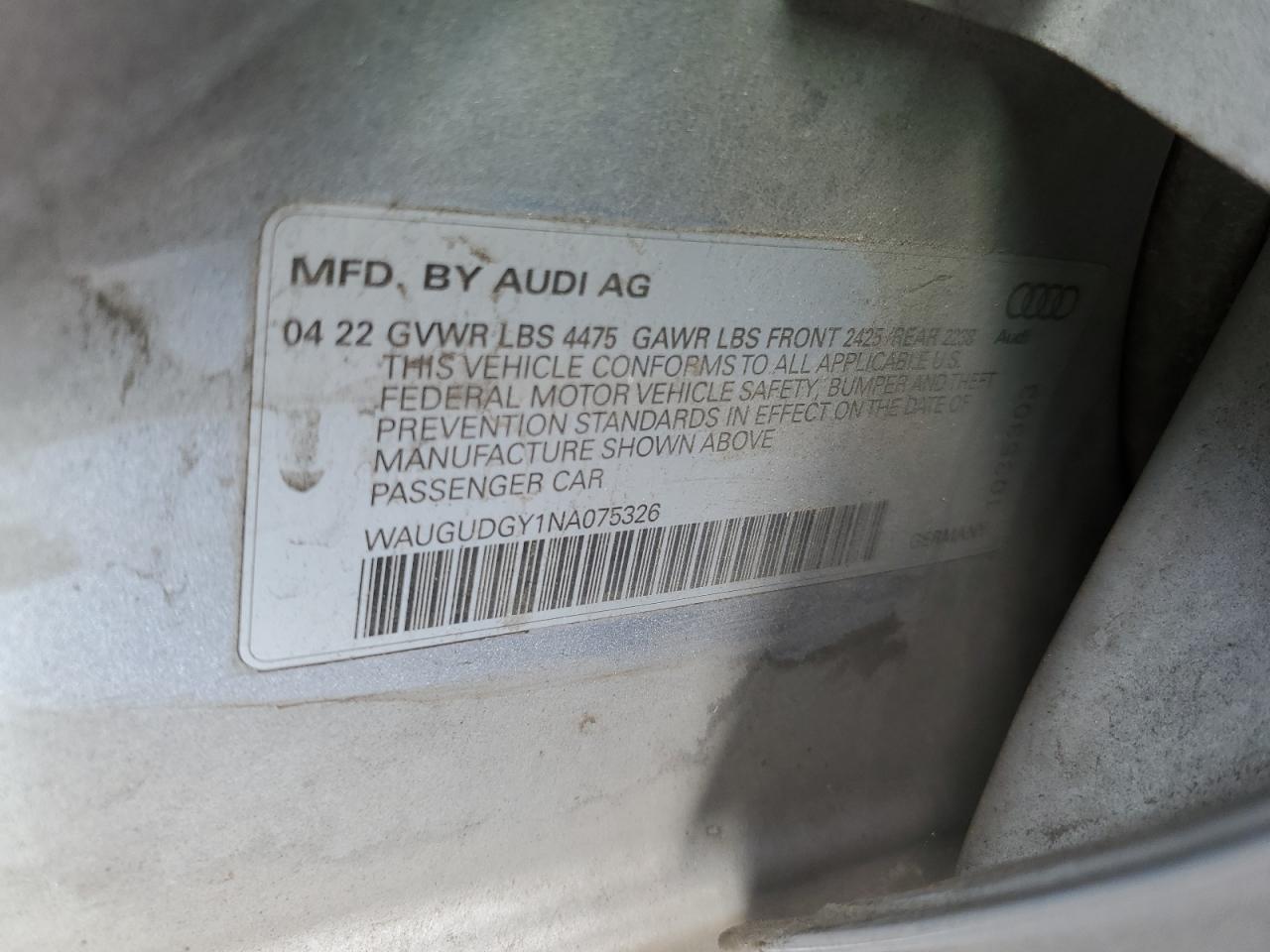 2022 AUDI A3 PREMIUM VIN:WAUGUDGY1NA075326